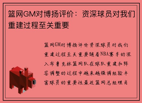 篮网GM对博扬评价：资深球员对我们重建过程至关重要